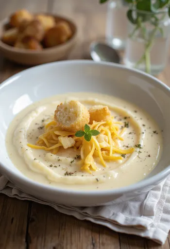 Súp kem tỏi phô mai được dọn ra