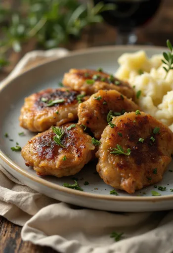 Gan gà chiên giòn, phục vụ với bánh mì tươi và hành tím