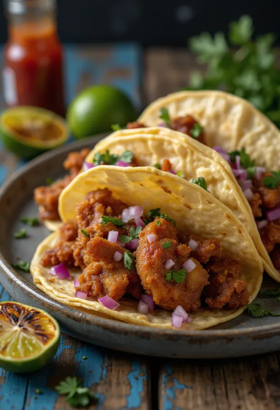 Tripas Taco với sách bò nấu chậm, rau mùi và hành đỏ