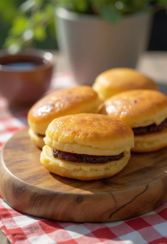 Bánh rán Dorayaki Nhật Bản được dọn ra đĩa