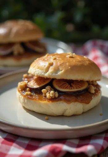 Bánh bao nhân mứt sung và óc chó được bày biện