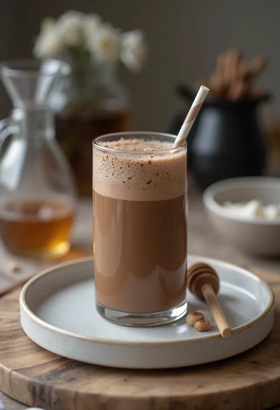 Sữa lắc sô cô la được phục vụ trong ly