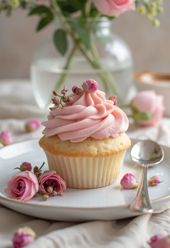 Bánh cupcake nước hoa hồng với kem mascarpone