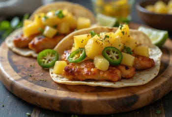 Tacos de Pollo con Salsa de Piña trình bày trên đĩa