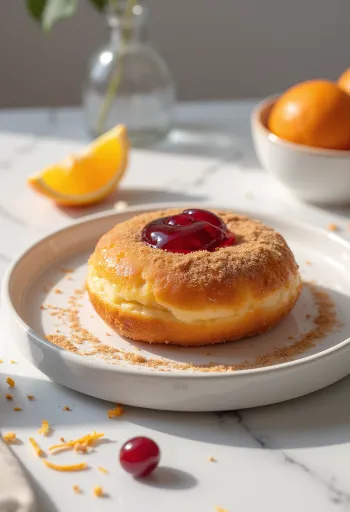 Bánh donut nhân nam việt quất cắt đôi