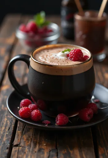 Cider sô cô la mâm xôi được phục vụ trong ly