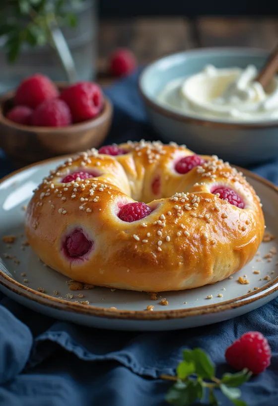 Bagel mâm xôi được bày biện