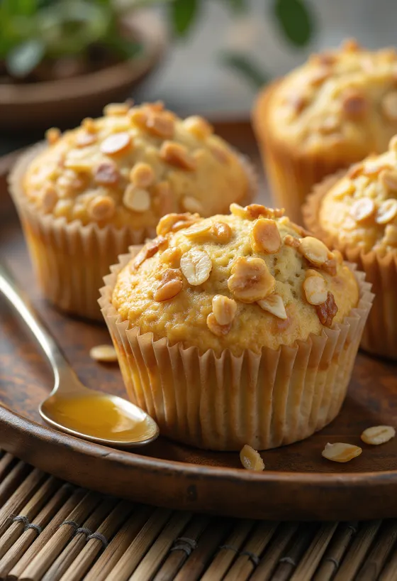 Bánh Muffin yến mạch mật ong được bày ra đĩa