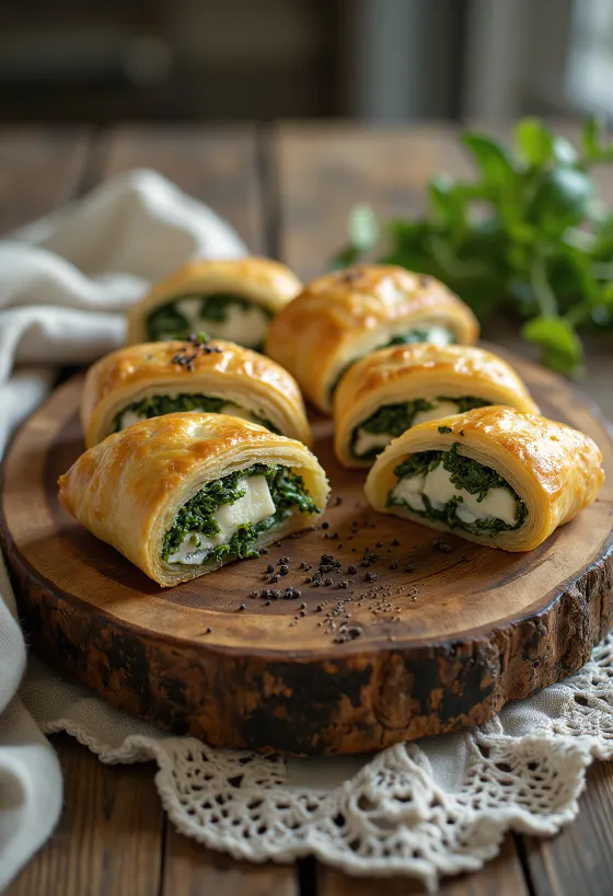 Bánh strudel rau bina phô mai feta mới nướng, vỏ giòn
