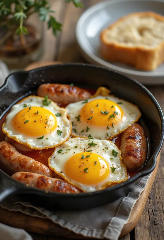 Xúc xích nướng trứng ốp la