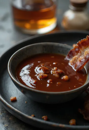 Sốt BBQ Whiskey-Thịt xông khói được bày ra đĩa