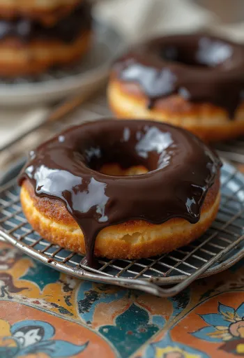 Bánh donut phủ sô cô la xếp trên giá