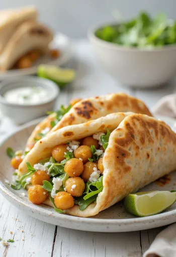 Bánh pita gyros thuần chay với đậu gà và đậu phụ