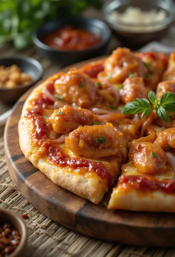 Barbecue chicken pizza với gà nướng và hành tây đỏ
