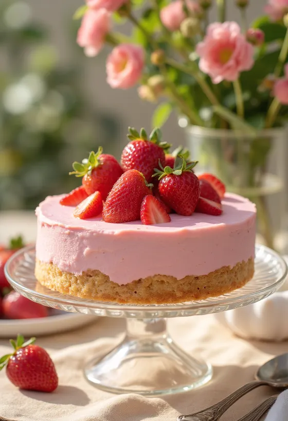 Bánh mousse dâu tây với trái cây