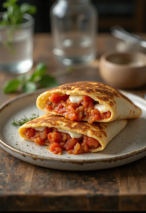 Wrap cà chua với húng quế tươi và mozzarella
