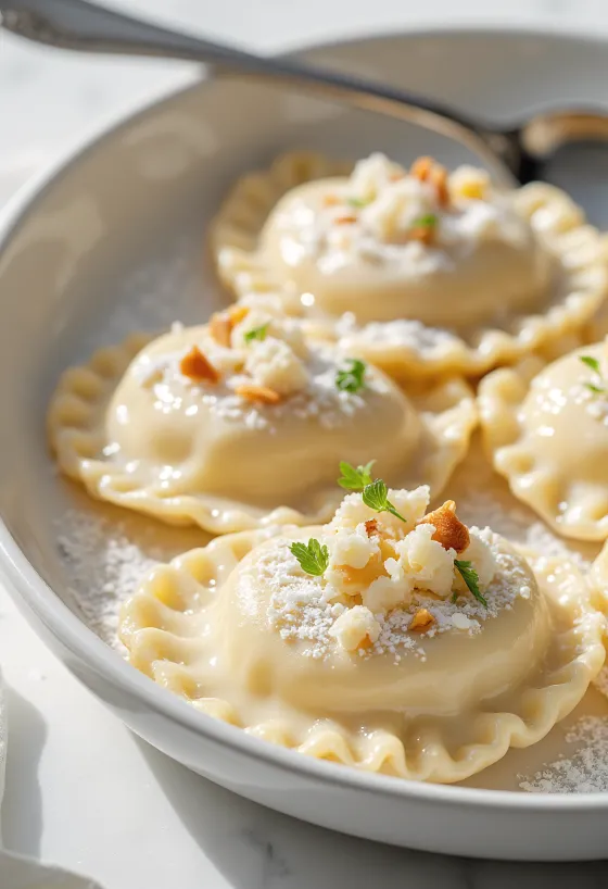 Ravioli hạnh nhân kẹo đã bày biện