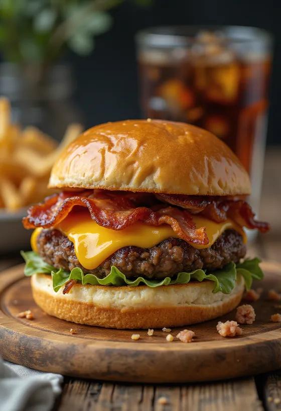 Burger thịt xông khói được phục vụ