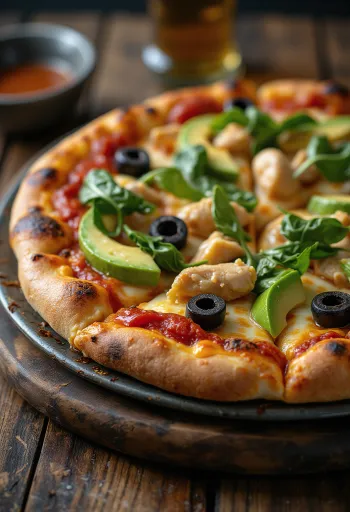 California Pizza với bơ tươi, ức gà và rau chân vịt