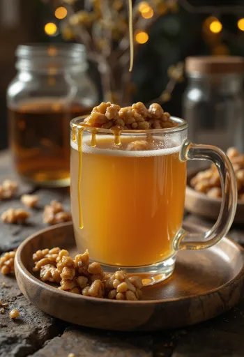 Cider caramel hạt óc chó được phục vụ trong ly