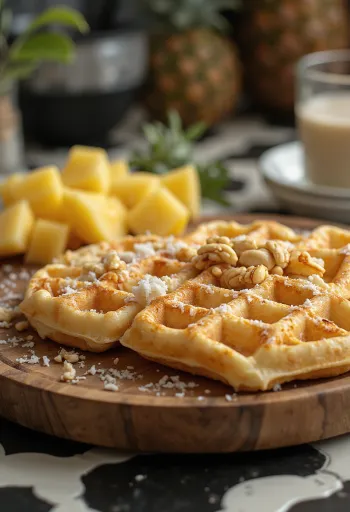 Bánh waffle dừa với cơm dừa tươi và mật ong