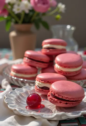 Macaron rum cherry nhân kem
