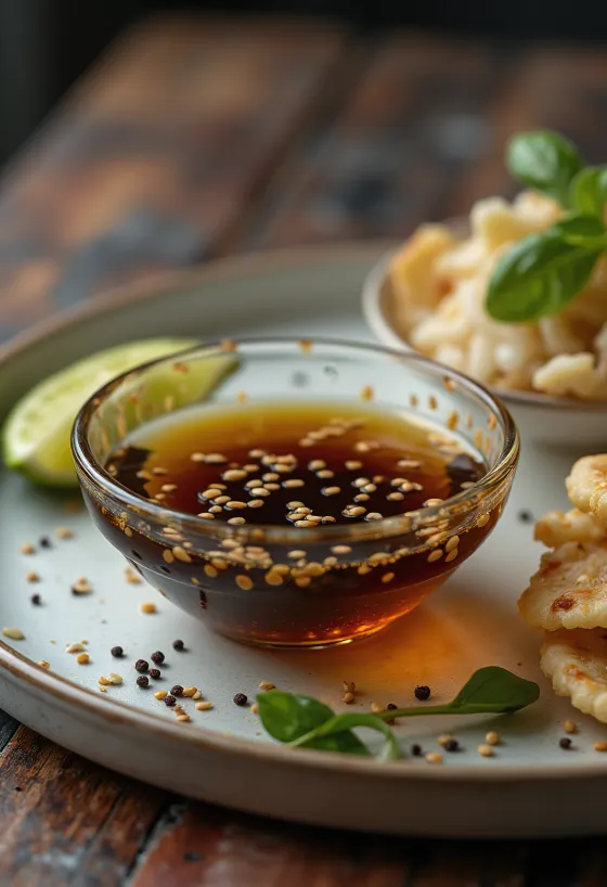 Nước tương mè chanh được bày biện