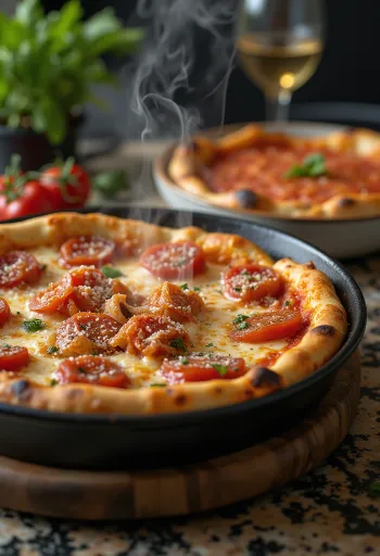 Chicago Deep-Dish Pizza với nhiều phô mai và sốt cà chua