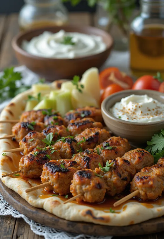 Kafta ăn kèm với bánh pita tươi và salad