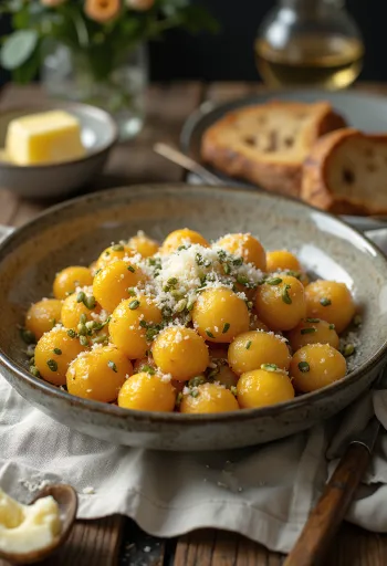 Gnocchi hạt bí và parmesan được bày ra đĩa