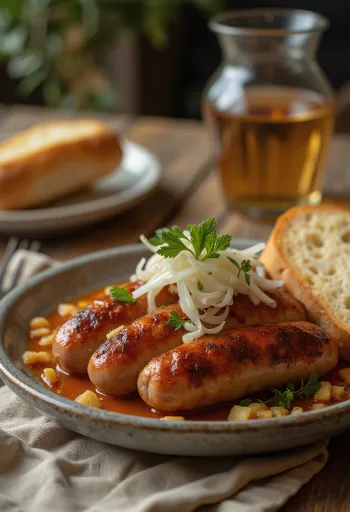 Cevapi với ớt bột paprika, nướng mới và vàng ruộm, phục vụ trên bánh mì pita