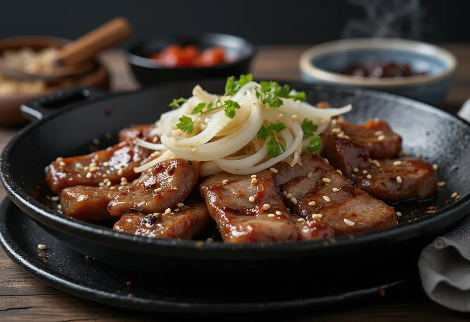 Bò Bulgogi phục vụ với thịt bò và chanh