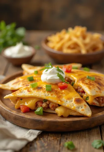 Quesadilla nhân phô mai và rau củ cắt lát được dọn ra