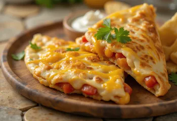 Quesadilla nhân phô mai và rau củ cắt lát được dọn ra
