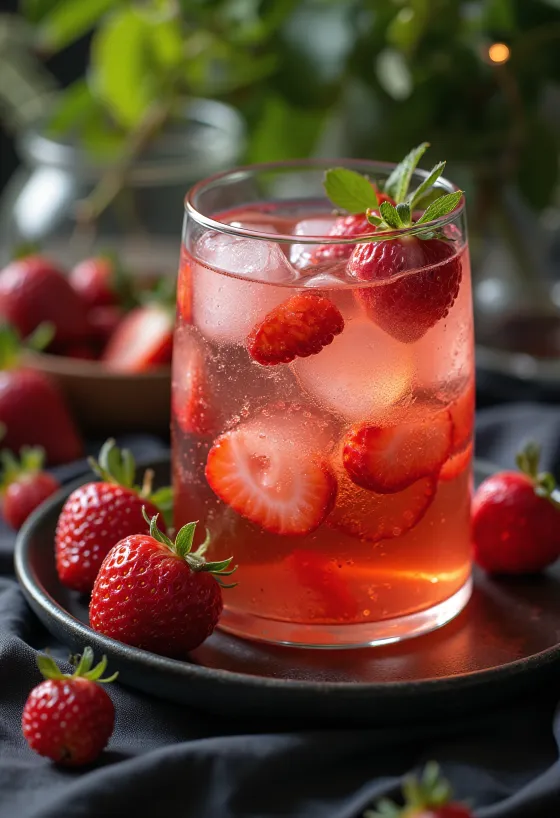 Cider dâu tây húng quế phục vụ trong ly