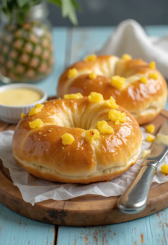 Bagel Dứa được bày ra đĩa