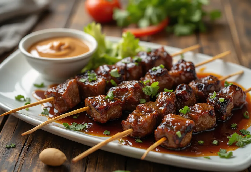 Bò Satay, thịt bò nướng ướp sốt đậu phộng