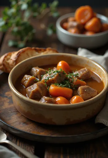 Thịt bê hầm phục vụ với rau củ