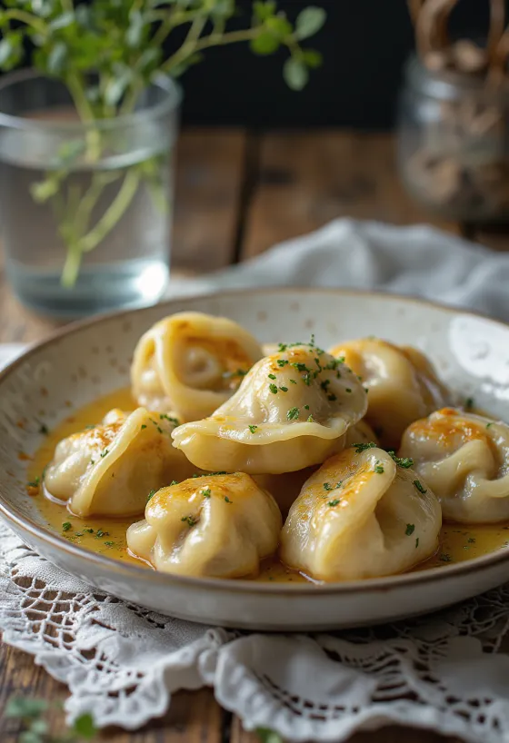 Pelmeni thịt xông khói ăn kèm kem chua