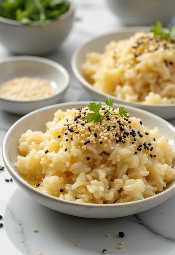 Cơm chiên mè được bày ra đĩa