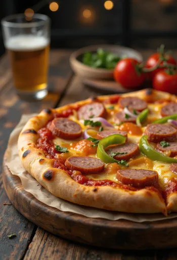 Pizza xúc xích kielbasa Ba Lan với rau tươi