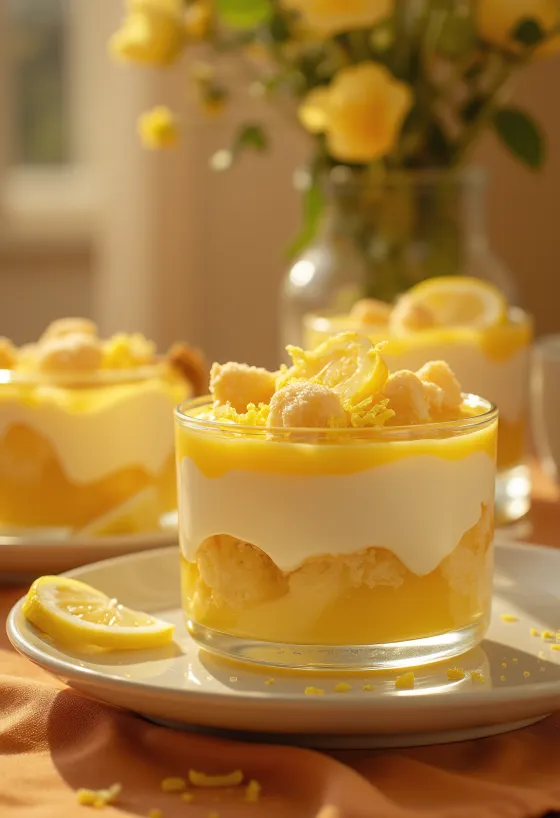 Giấc mơ chanh xếp lớp với bánh bông lan và kem mascarpone, trang trí với chanh tươi
