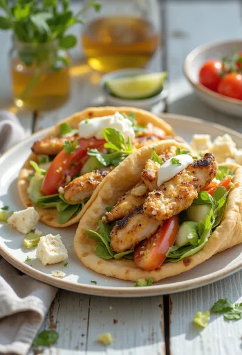 Gyros tỏi với gà nướng, rau tươi và sốt tzatziki tỏi