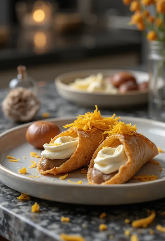 Cannoli hạt dẻ được bày biện