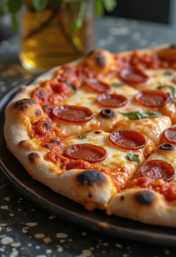 Pizza phô mai hun khói và pepperoni mới nướng
