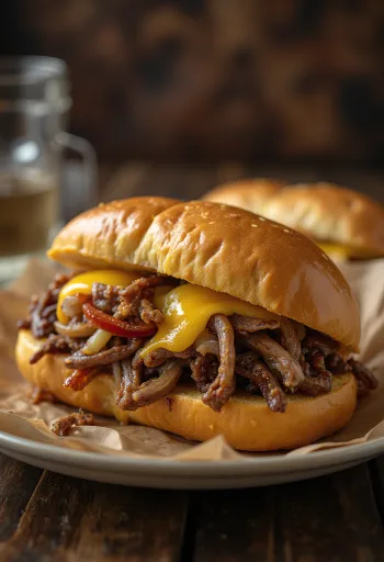 Bánh mì Philly Cheesesteak nhân thịt bò và phô mai tan chảy
