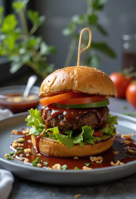 Burger BBQ chay với rau tươi