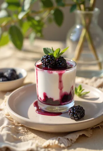 Panna cotta mâm xôi đen được phục vụ