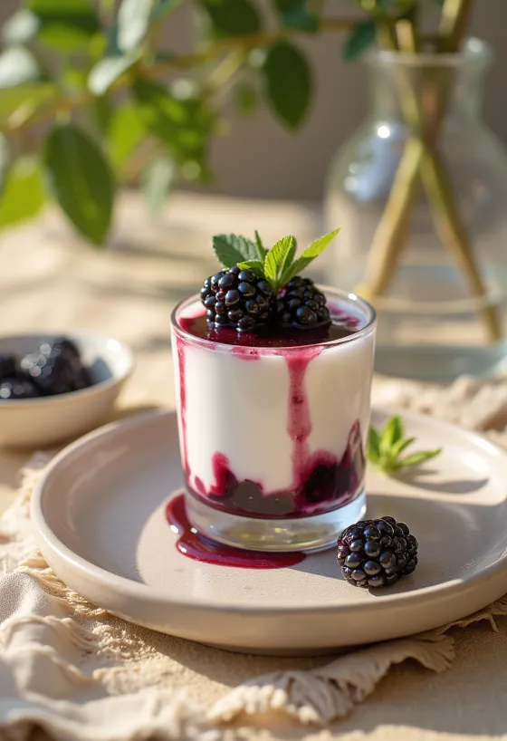 Panna cotta mâm xôi đen được phục vụ