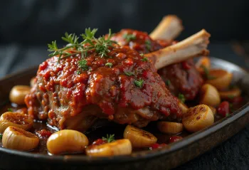 Cừu nướng sốt Ajvar với mùi tây tươi và khoai tây nướng